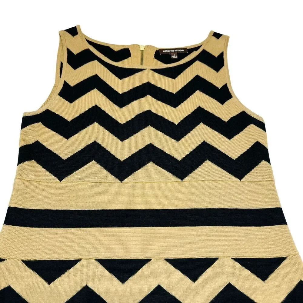 Adrienne Vittadini Knit Chevron Dress Women’s Size S Sleeveless Black and Tan - Picture 8 of 13